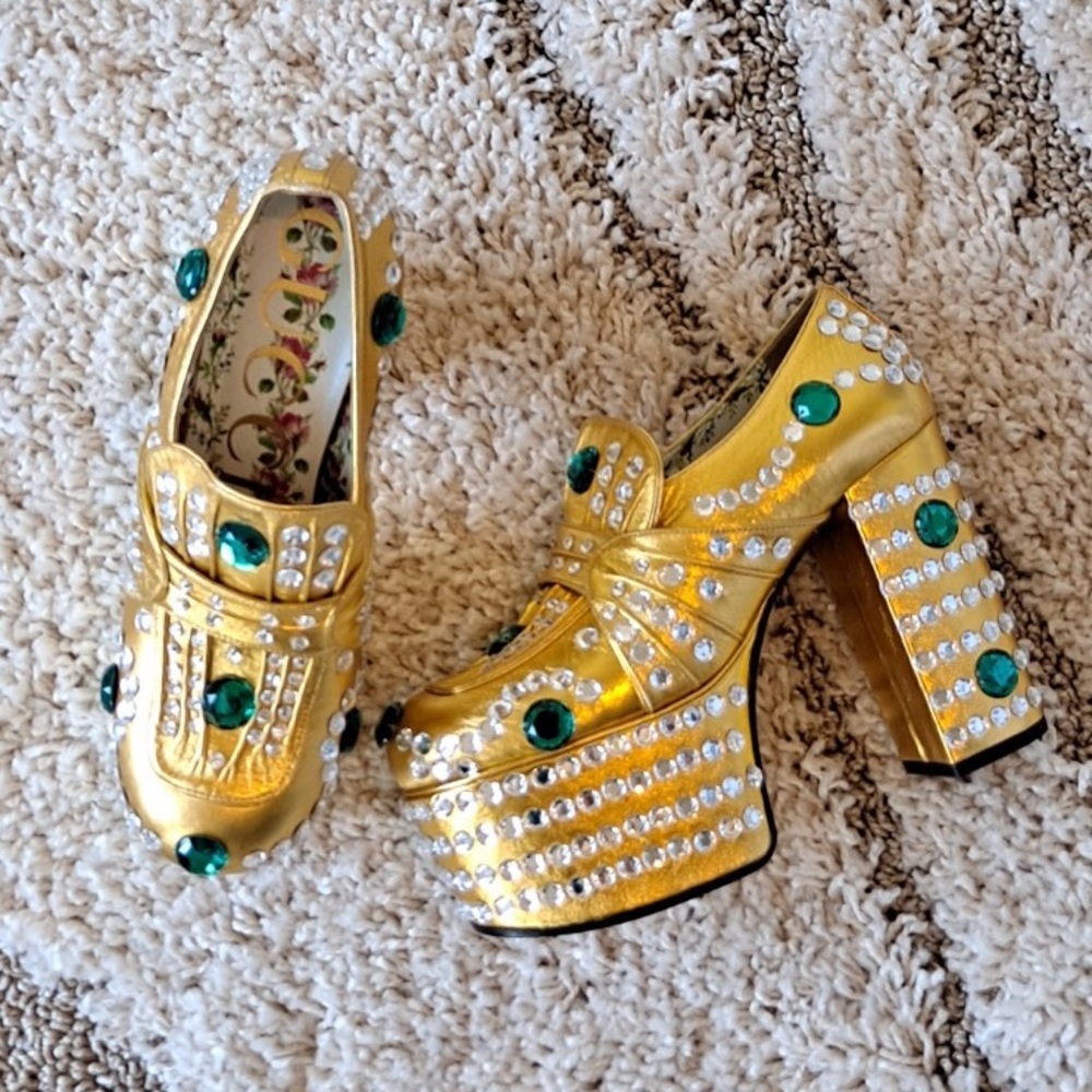 FINAL PRICE. Gucci Rhinestone Leather Platform Heels - Picture 4 of 8